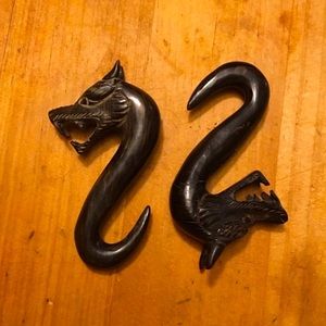 Black hand carved wood earrings. Size 12mm fits gauged ears 00 to 5/8